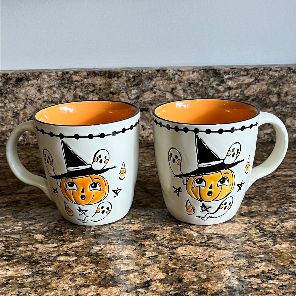 NEW Spectrum Designz Pumpkin Head Embossed Mugs Set Of 2